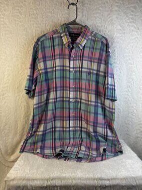 Vintage Polo Ralph Lauren Button-Down Shirt Plaid Embroidered Pony Multicolor  L